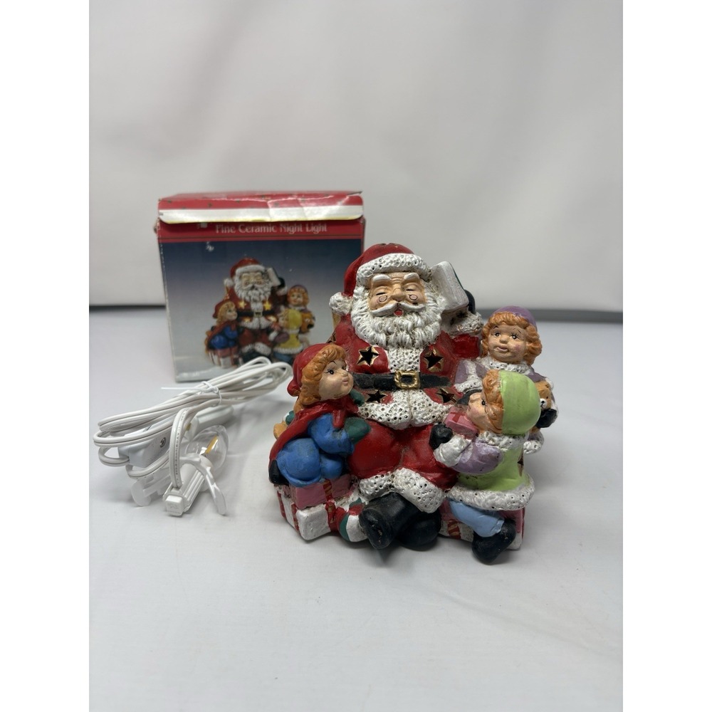 Vintage 1994 Artmark Stories With Santa Ceramic Night Light Christmas Children